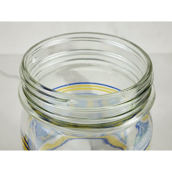 Noel Glass Canister Jar Cookie w/ Blue Lid 7" x 4 1/2" Container Storage - Picture 11 of 16